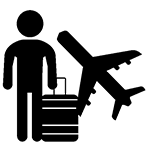 Grafika ludzika z walizką i samolotu